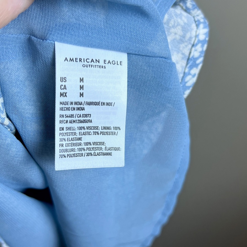 Modern American Eagle Blue Floral Puff Sleeve Smocked Mini Dress Size M - Picture 5 of 6